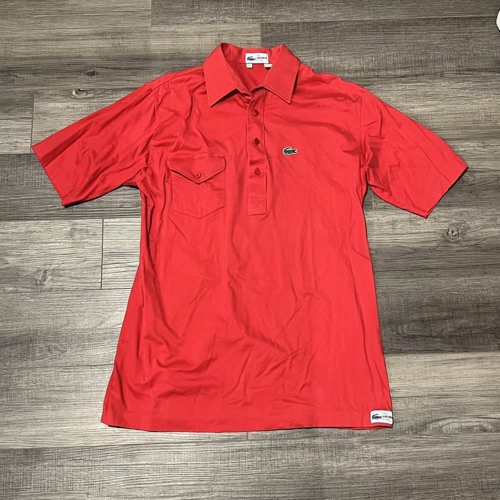 Vintage 80s  Lacoste Club Pique Polo Size Large Red Chest Pocket - Picture 2 of 6